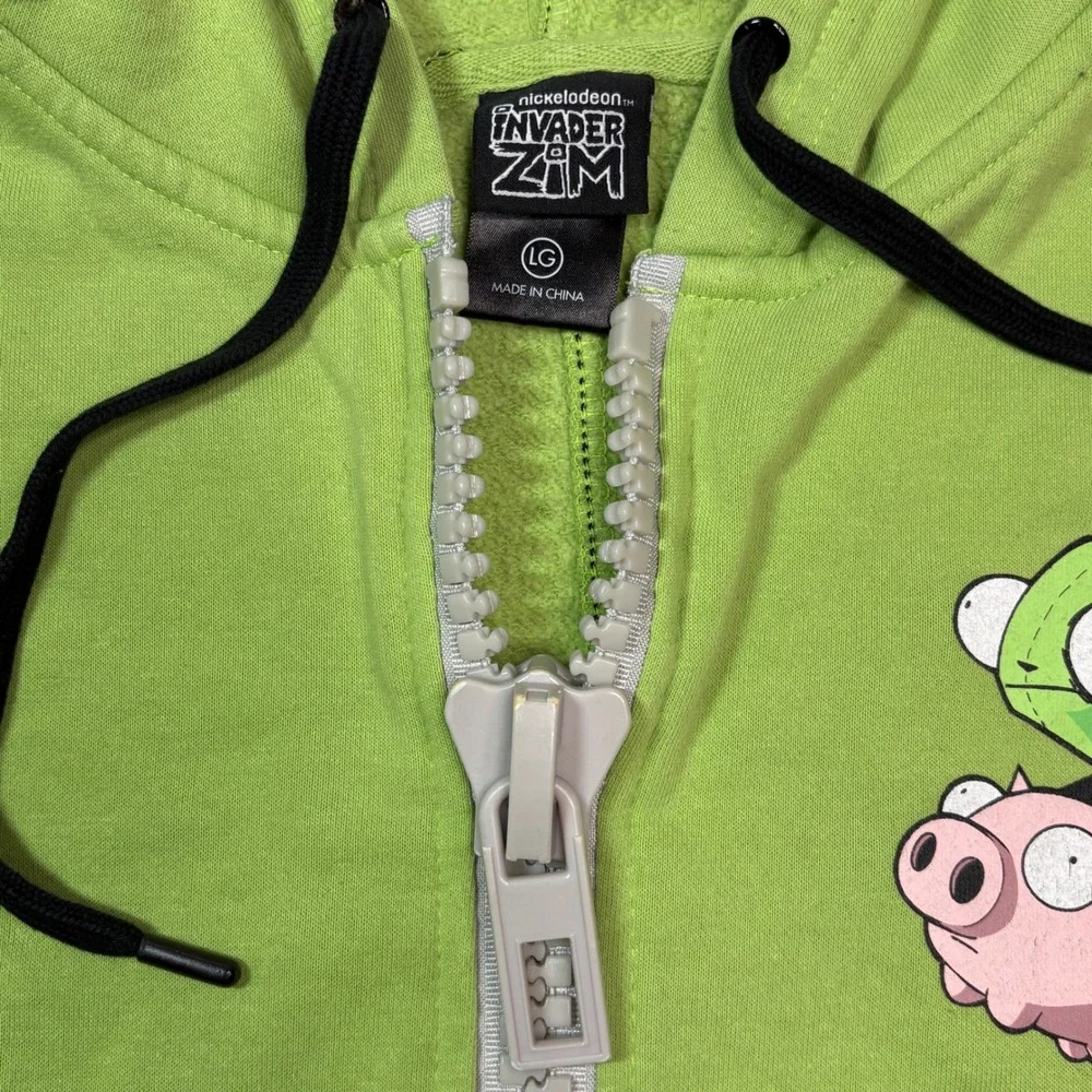 Invader Zim Gir Pig Costume Zip Up Hoodie Green Black Mens Large Nickelodeon